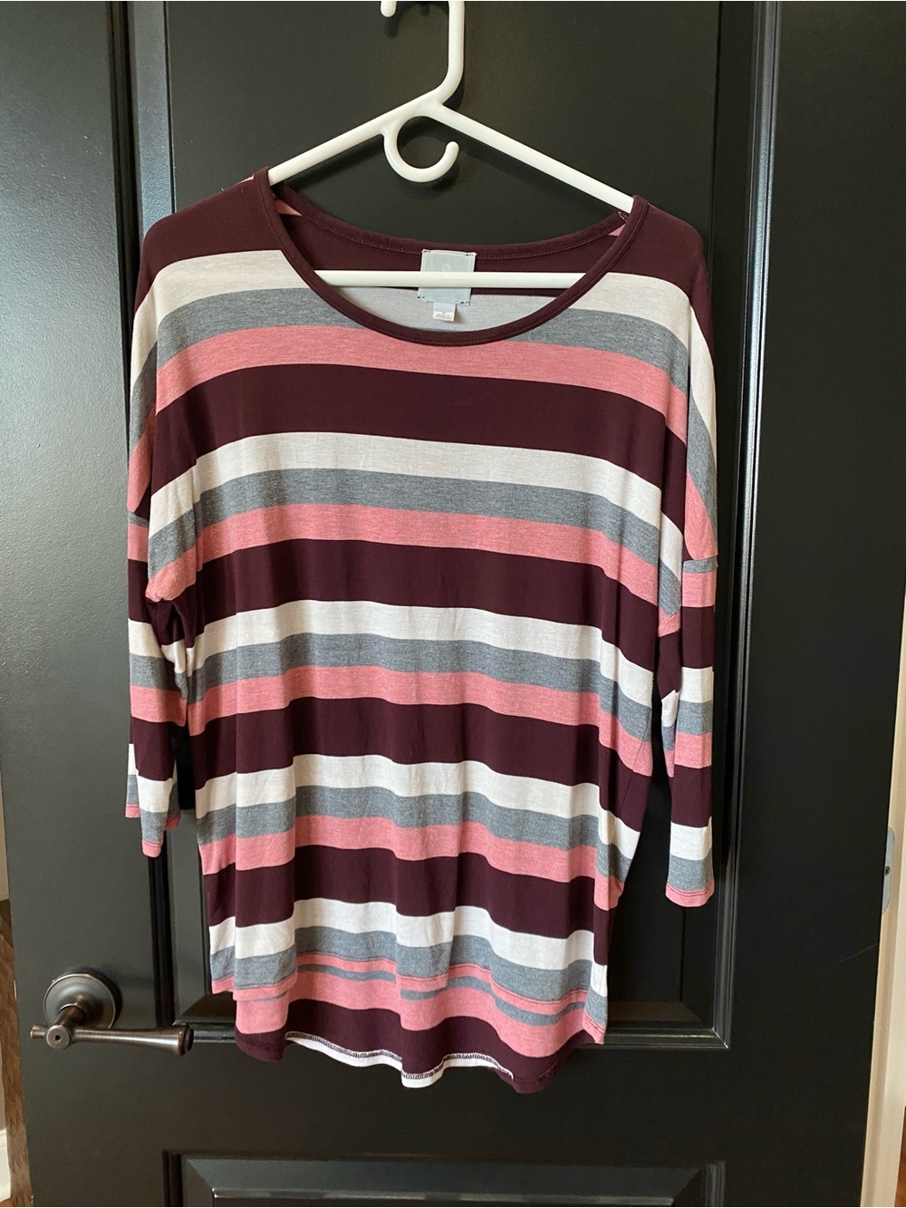 Maurice’s Women’s Striped Casual 3/4-Sleeve Shirt - Burgundy, Pink, Gray & White